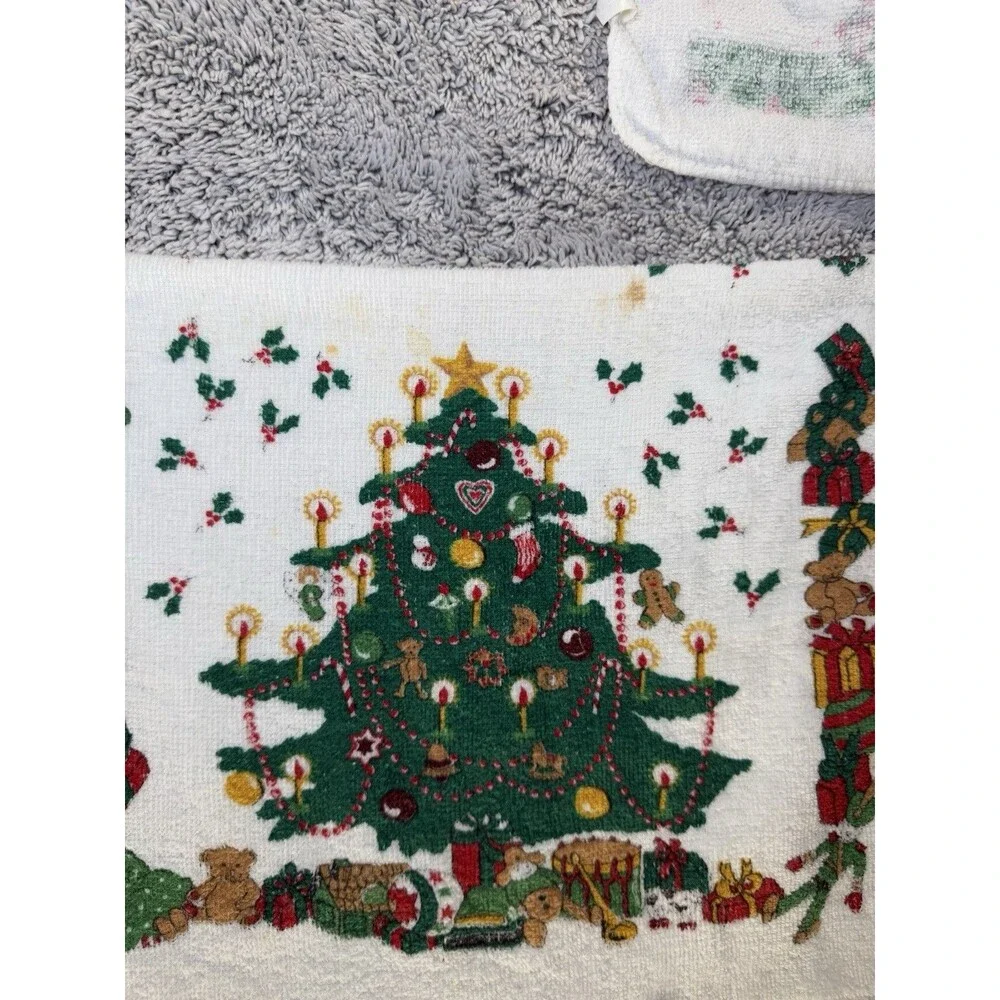 3 Vintage Christmas Cotton Kitchen Towels Fringe Santa Reindeer Tree‎ Cannon B&D